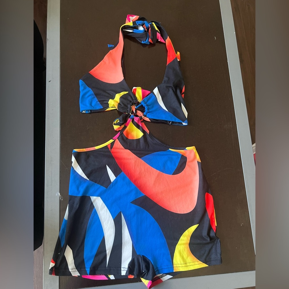 Multi Color Tie Backless Romper